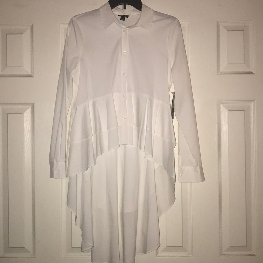 Crisp White Hi-Lo Button Up Top by Ana. Brand New!
